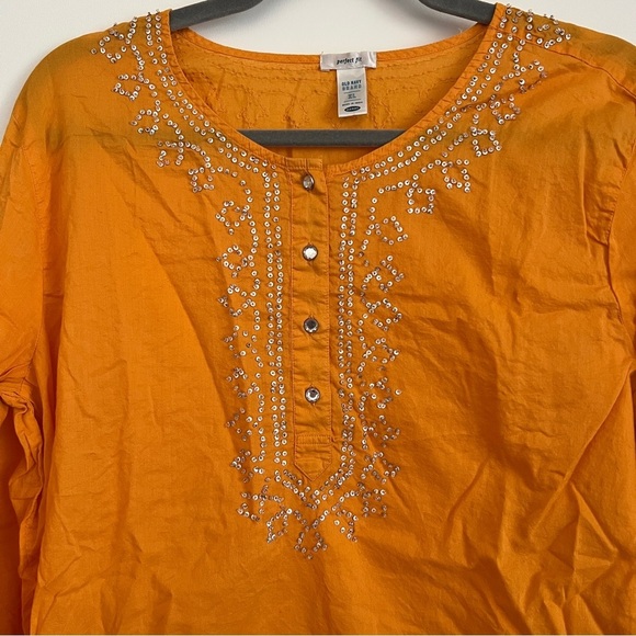 Old Navy Sequin Embroidered Orange Long Sleeve Top Lightweight-Women’s Size XL - Picture 2 of 7